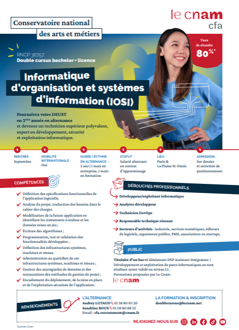 Plaquette DEUST IOSI informatique CFA Cnam