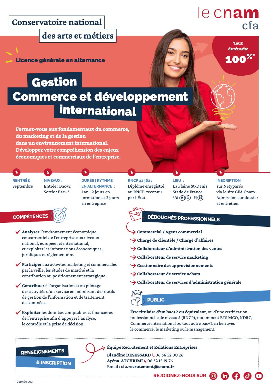 Fiche formation Commerce international alternance CFA Cnam Saint Denis